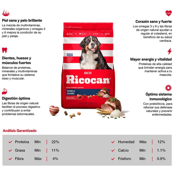 Ricocan Adultos Raza Medianas y Grandes (Cordero y Cereales) - Imagen 2